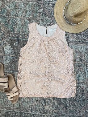 LOFT Blush Pink Lace Sleeveless Blouse Medium